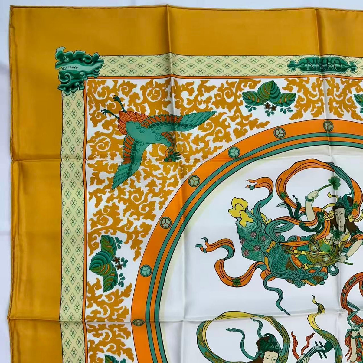 Hermes Carre 90 Nikko Toshogu Silk Scarf Yellow — view 4