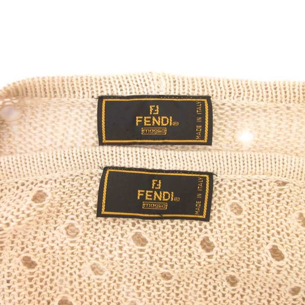 Fendi Ensemble Knit Cardigan Sleeveless Top 44 Beige V-neck Round Neck Openwork — view 8