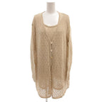Fendi Ensemble Knit Cardigan Sleeveless Top 44 Beige V-neck Round Neck Openwork