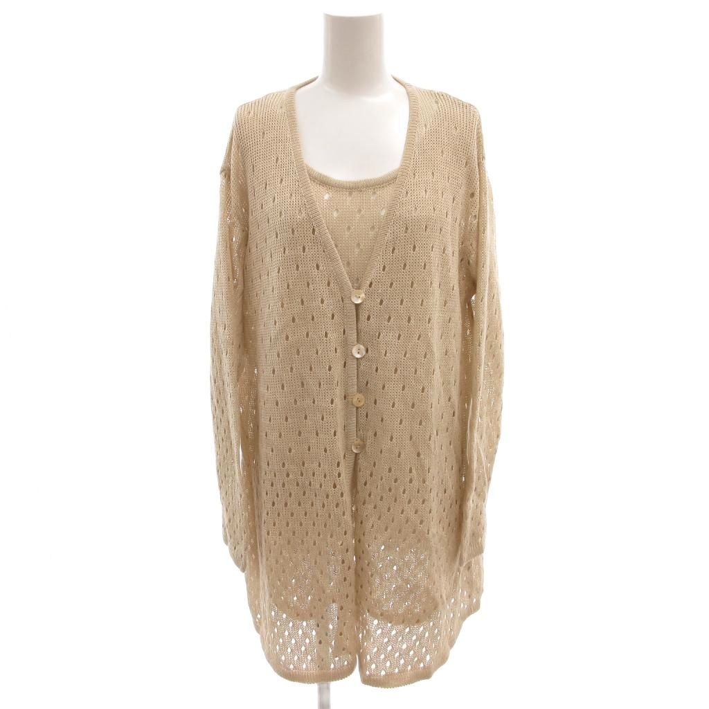 Fendi Ensemble Knit Cardigan Sleeveless Top 44 Beige V-neck Round Neck Openwork