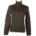 Fendi Zucca Turtleneck Wool Brown Sweater