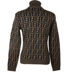 Fendi Zucca Turtleneck Wool Brown Sweater — view 3