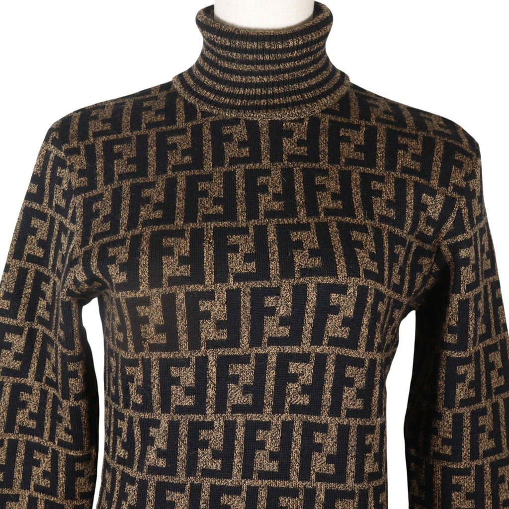Fendi Zucca Turtleneck Wool Brown Sweater — view 2