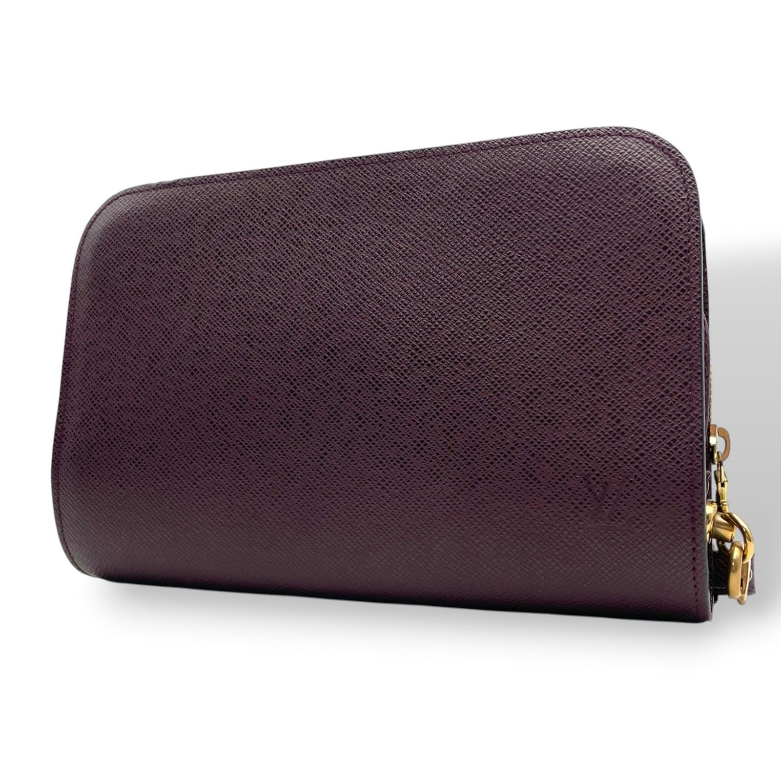 Louis Vuitton Taiga Baikal Clutch Pouch Leather Bordeaux Gold Vintage Classic