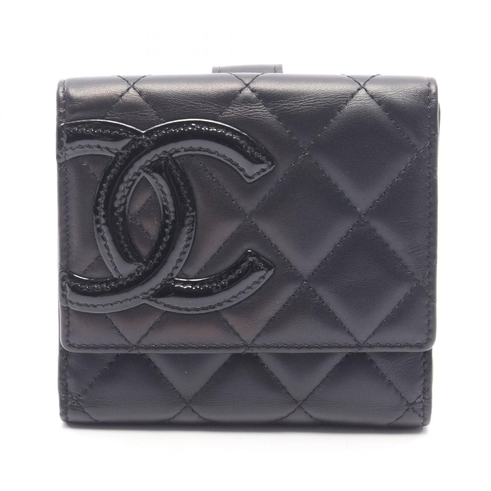 Chanel Hook Wallet Cambon Line Black Patent Leather Patent