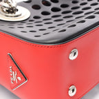 Prada Tote Bag City Fori Perforated Black Red Leather Foley Chain — view 5
