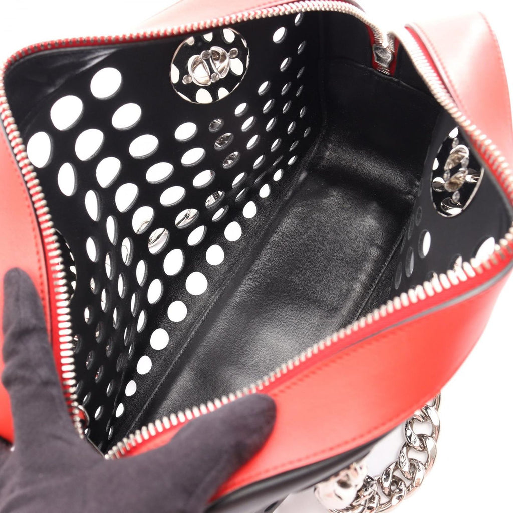 Prada Tote Bag City Fori Perforated Black Red Leather Foley Chain — view 3