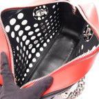 Prada Tote Bag City Fori Perforated Black Red Leather Foley Chain — view 3