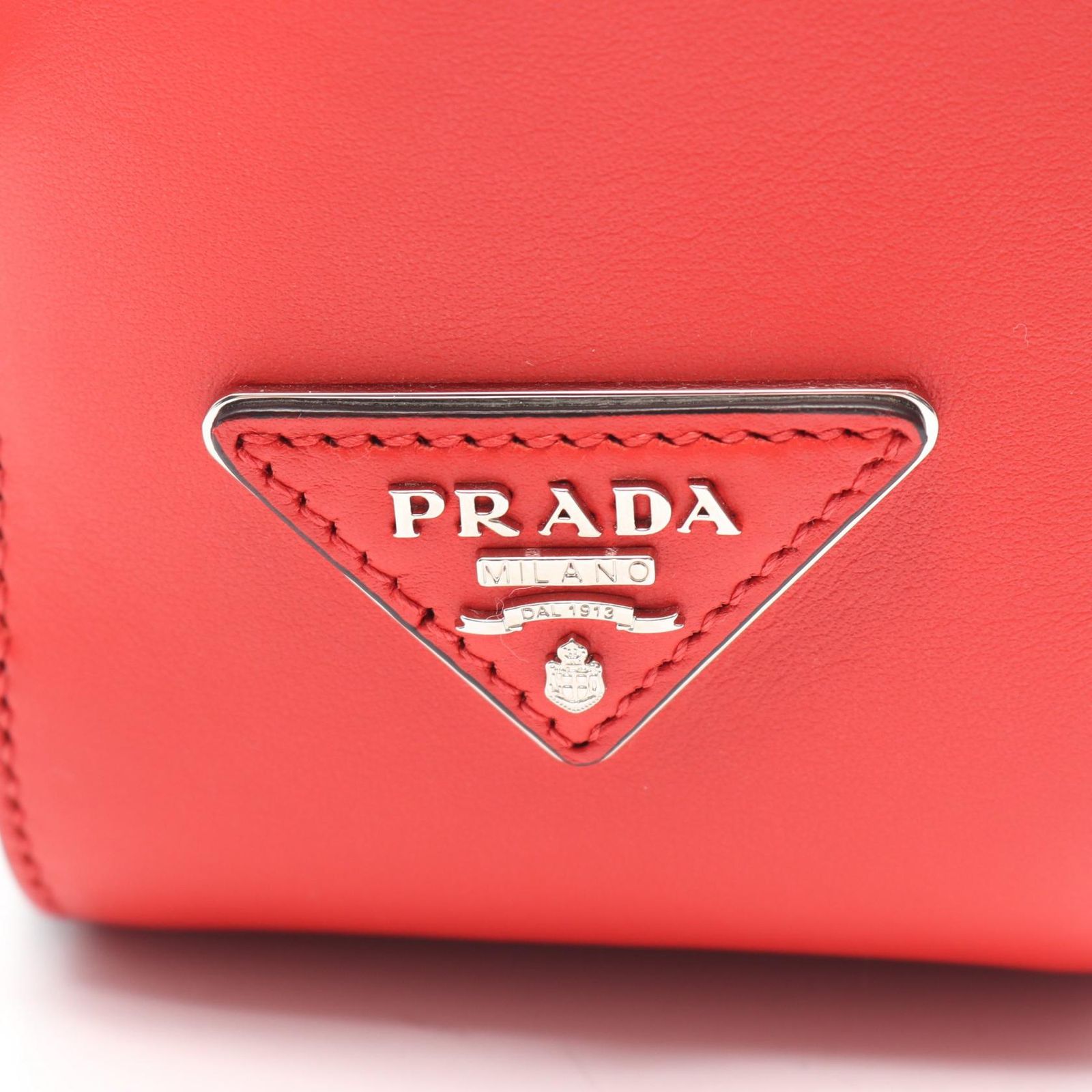 Prada Tote Bag City Fori Perforated Black Red Leather Foley Chain — view 4