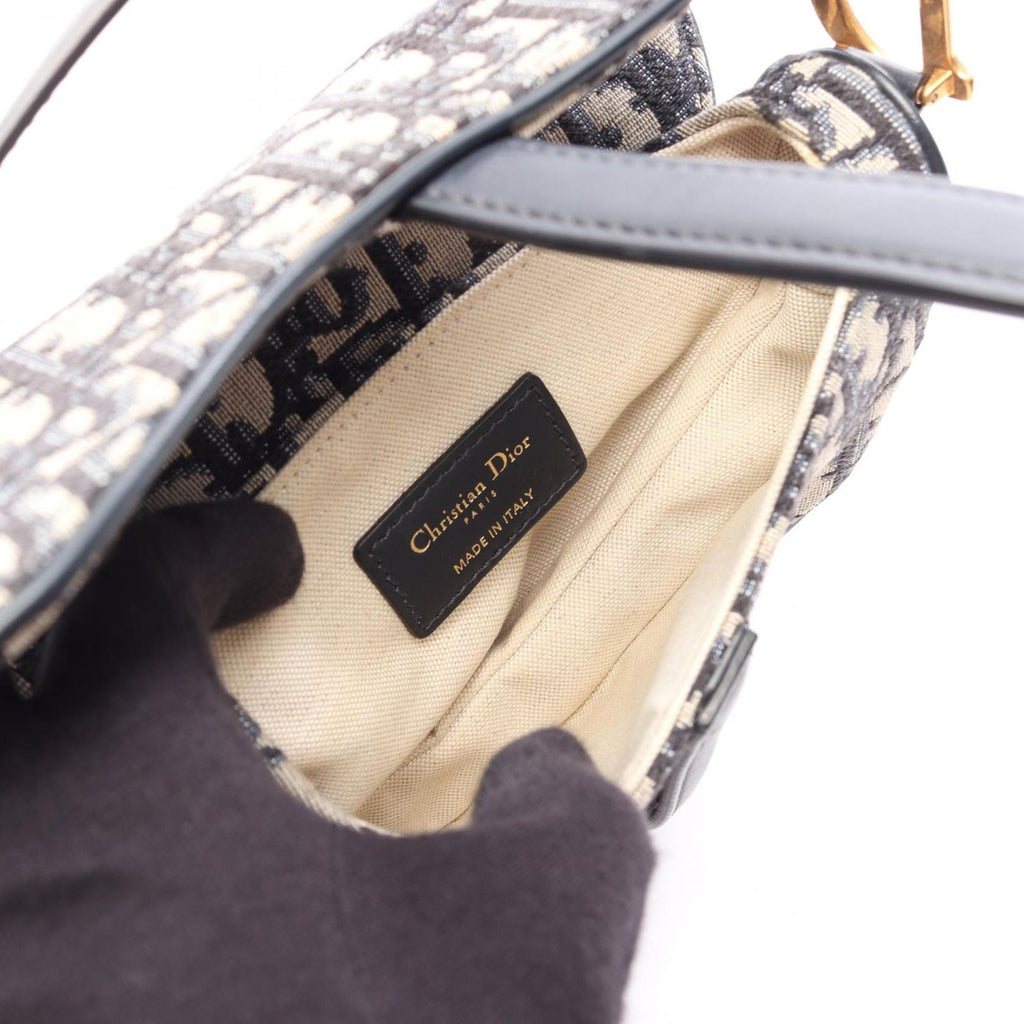 Dior Saddle Bag Mini Oblique Jacquard Beige Navy Canvas Leather — view 3