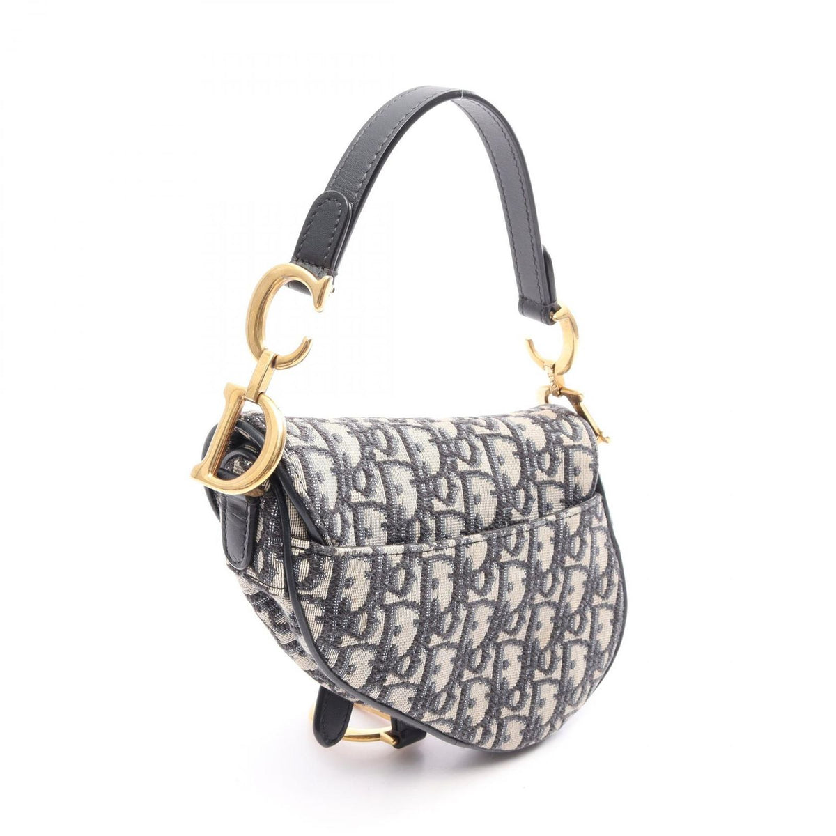Dior Saddle Bag Mini Oblique Jacquard Beige Navy Canvas Leather — view 2