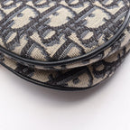 Dior Saddle Bag Mini Oblique Jacquard Beige Navy Canvas Leather — view 6