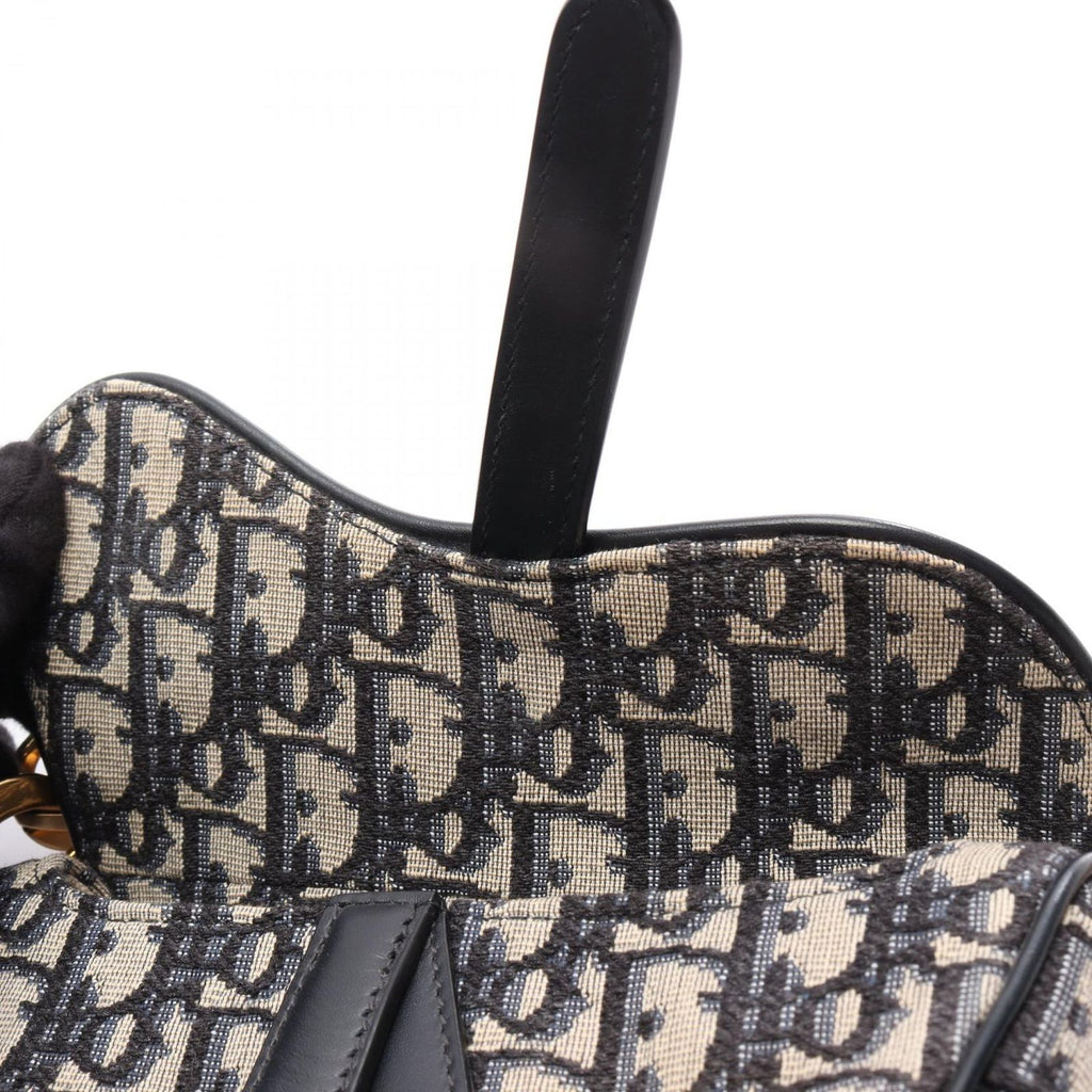 Dior Saddle Bag Mini Oblique Jacquard Beige Navy Canvas Leather — view 5