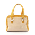 Celine Tote Bag Croco Embossed Natural Yellow Canvas Leather