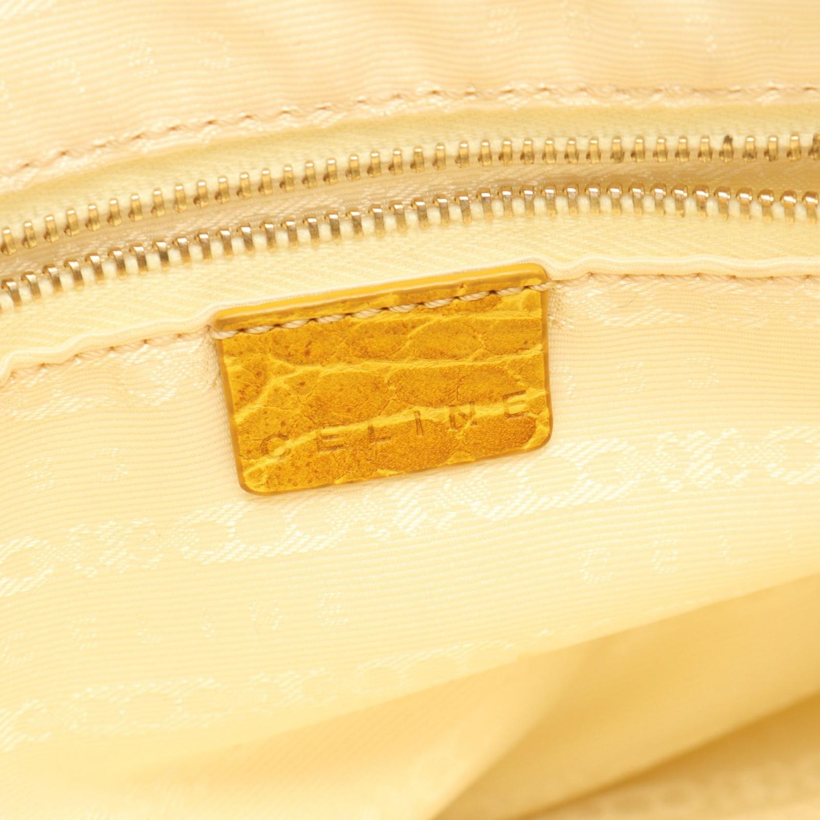 Celine Tote Bag Croco Embossed Natural Yellow Canvas Leather — view 4