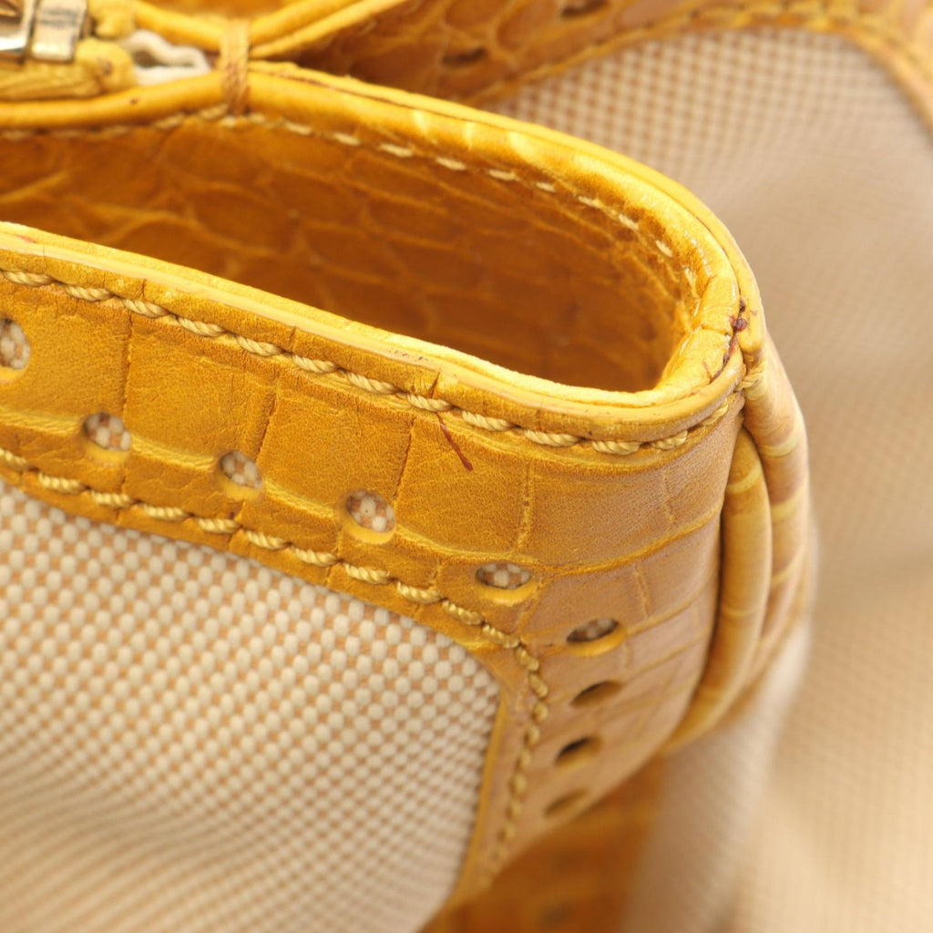 Celine Tote Bag Croco Embossed Natural Yellow Canvas Leather — view 5