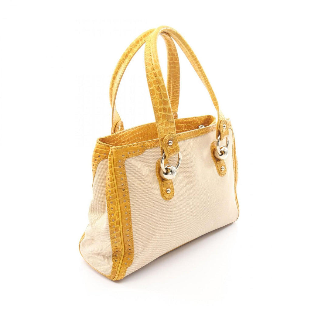 Celine Tote Bag Croco Embossed Natural Yellow Canvas Leather — view 2