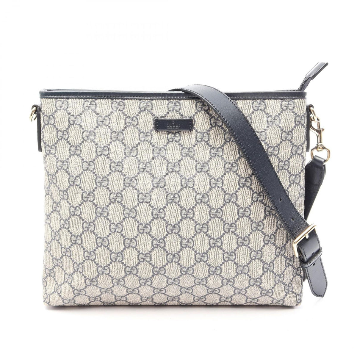 Gucci Shoulder Bag GG Supreme Beige Navy Canvas Leather