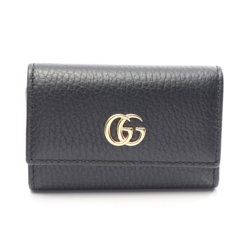 Gucci Key Case GG Marmont Petit 6 Rows Black Leather Mo Manto Key Holder