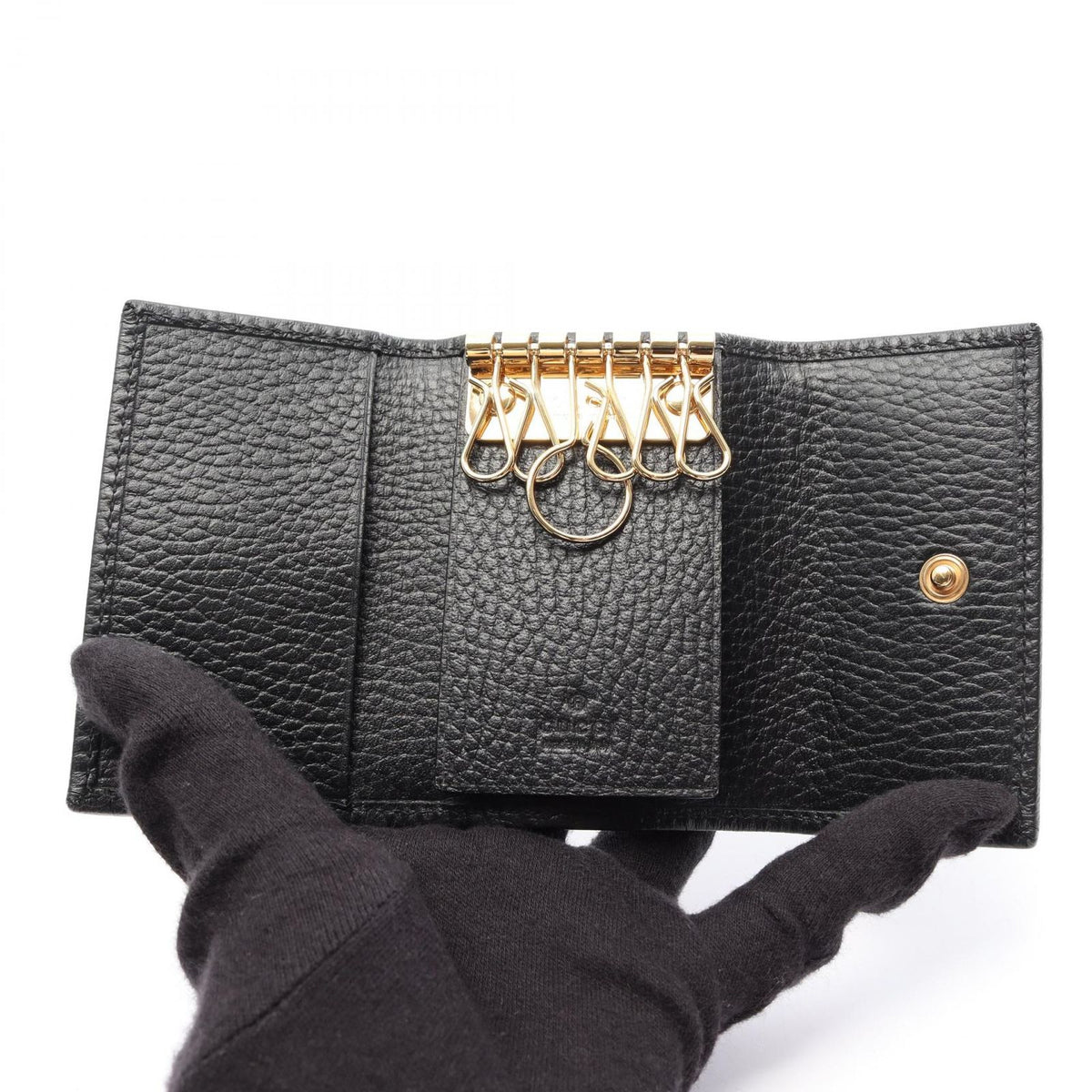 Gucci Key Case GG Marmont Petit 6 Rows Black Leather Mo Manto Key Holder — view 3