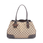 Gucci Tote Bag Prince Sherry Line Beige Dark Brown Canvas Leather Ribbon