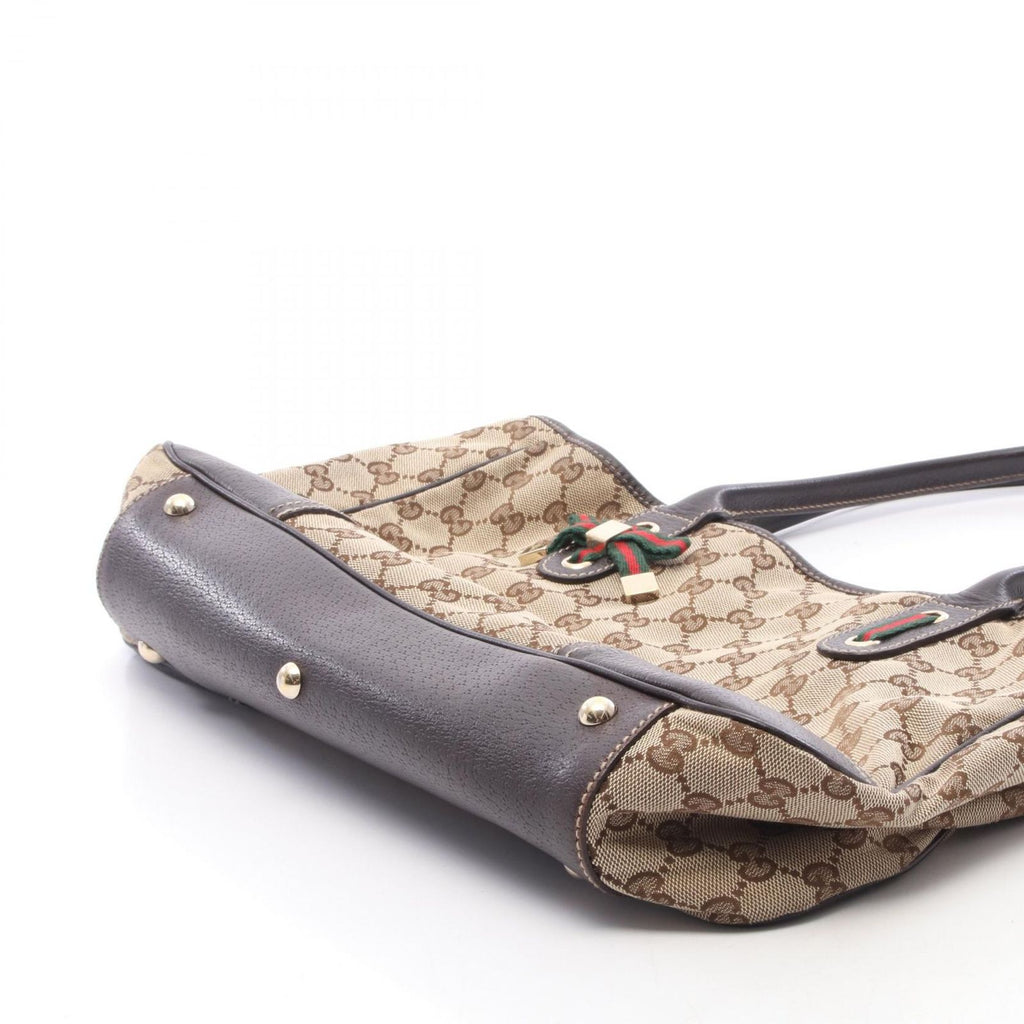 Gucci Tote Bag Prince Sherry Line Beige Dark Brown Canvas Leather Ribbon — view 7