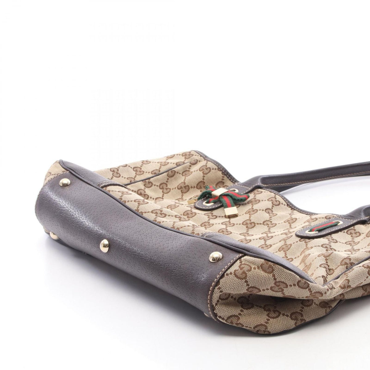 Gucci Tote Bag Prince Sherry Line Beige Dark Brown Canvas Leather Ribbon — view 7