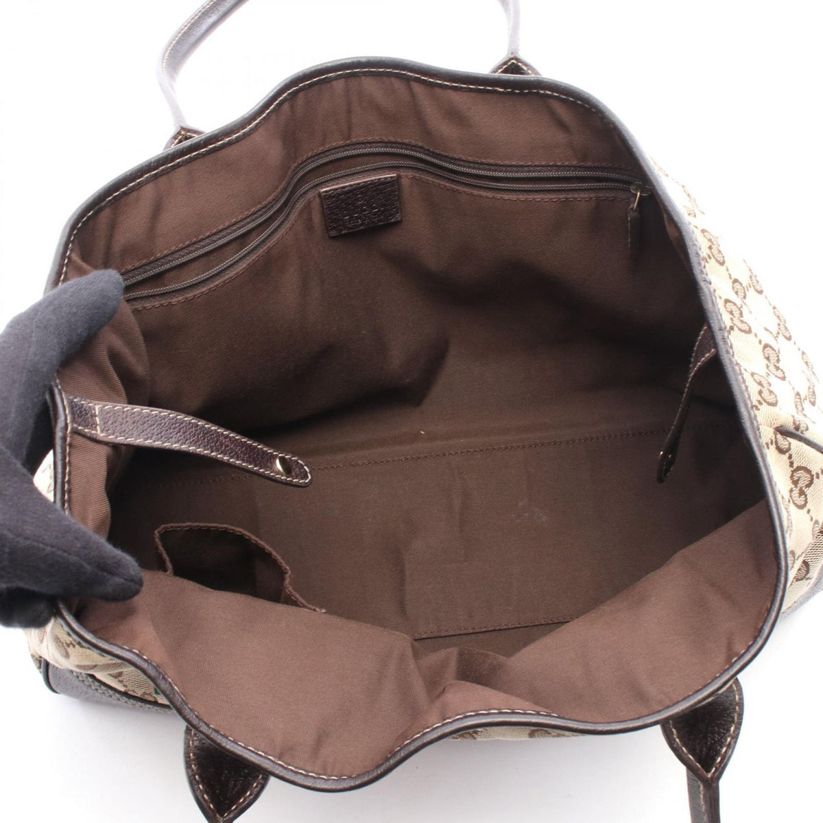 Gucci Tote Bag Prince Sherry Line Beige Dark Brown Canvas Leather Ribbon — view 3