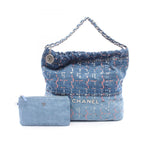 Chanel Shoulder Bag Quilted 22 Large Sequin Blue Denim Chain Backpack
