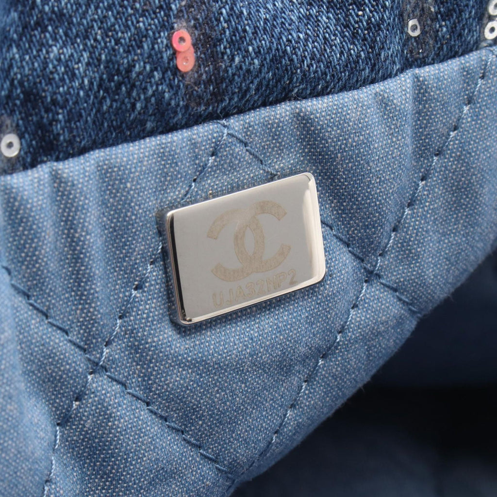Chanel Shoulder Bag Quilted 22 Large Sequin Blue Denim Chain Backpack — view 5