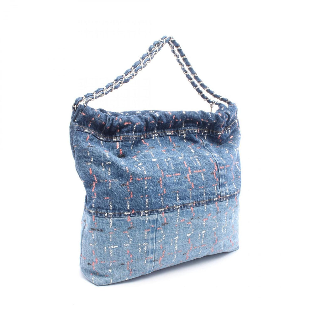 Chanel Shoulder Bag Quilted 22 Large Sequin Blue Denim Chain Backpack — view 2