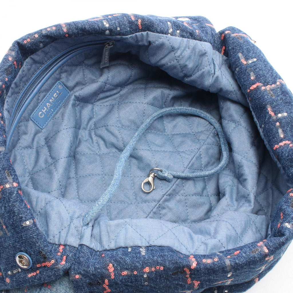 Chanel Shoulder Bag Quilted 22 Large Sequin Blue Denim Chain Backpack — view 3