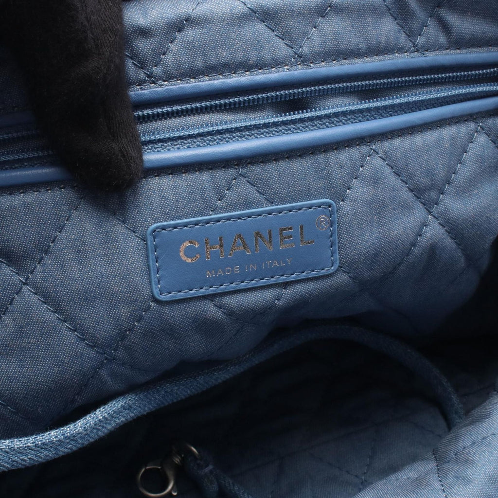 Chanel Shoulder Bag Quilted 22 Large Sequin Blue Denim Chain Backpack — view 4
