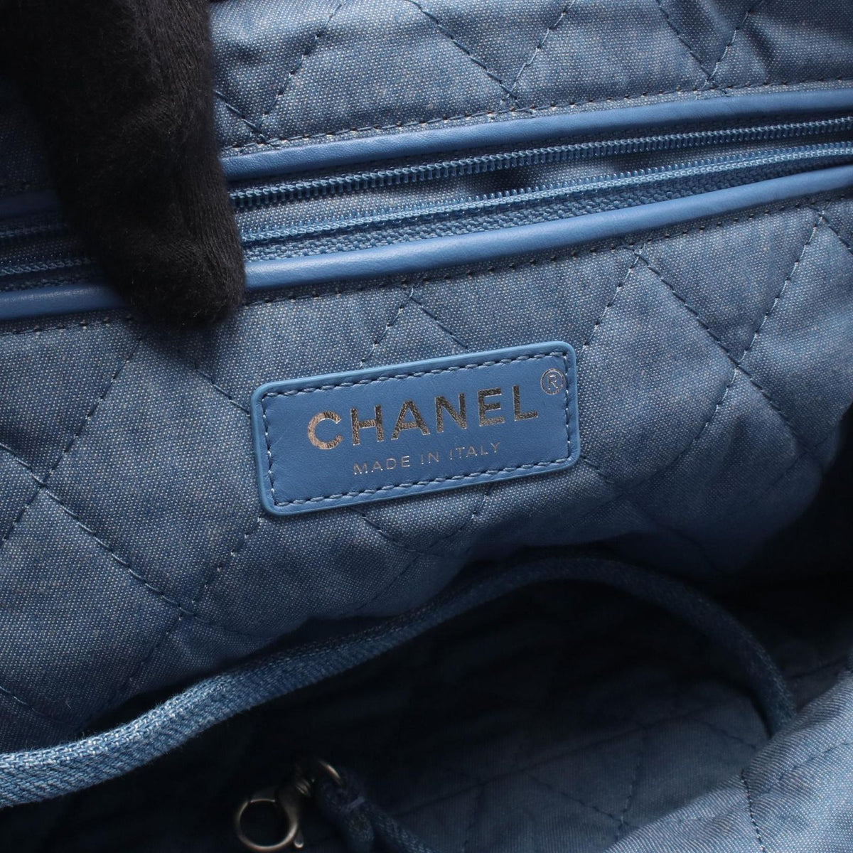 Chanel Shoulder Bag Quilted 22 Large Sequin Blue Denim Chain Backpack — view 4