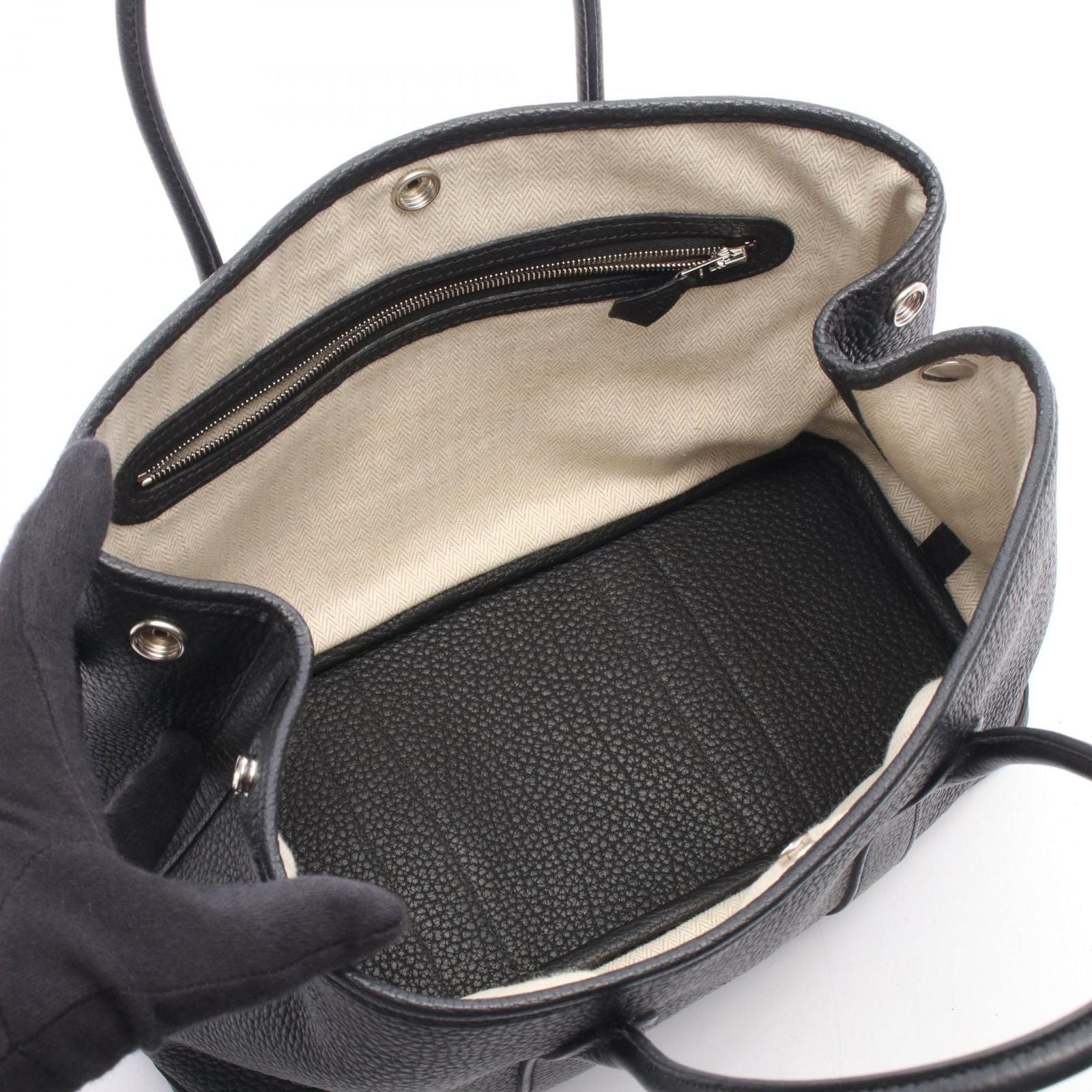 Hermes Tote Bag Garden Party PM Black Leather — view 3