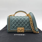 Chanel Shoulder Bag Boy Top Handle CC Logo Leather