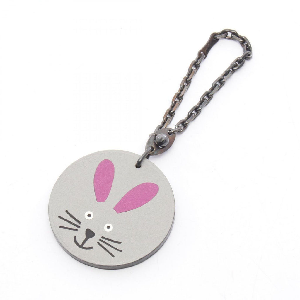 Hermes Charm Rabbit Gray Leather Keychain