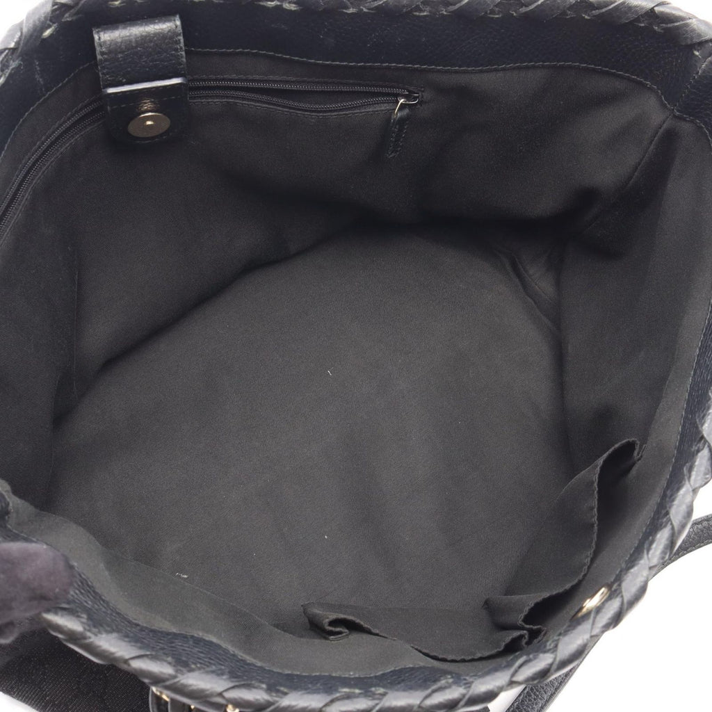 Gucci Tote Bag Bamboo GG Pattern Black Denim Leather Tassel — view 3