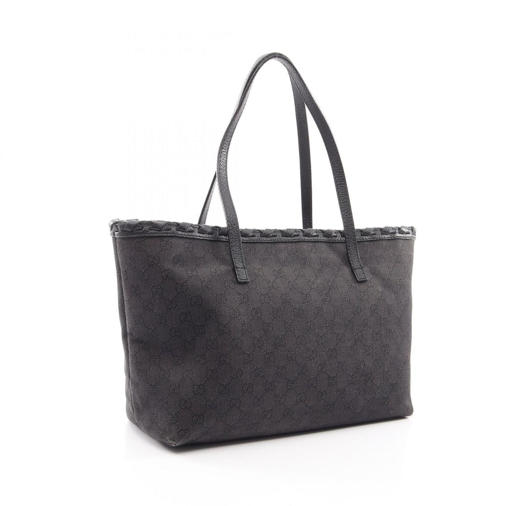 Gucci Tote Bag Bamboo GG Pattern Black Denim Leather Tassel — view 2