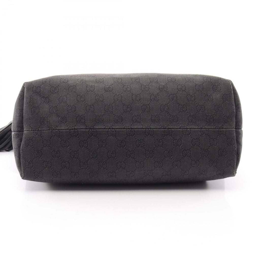 Gucci Tote Bag Bamboo GG Pattern Black Denim Leather Tassel — view 5