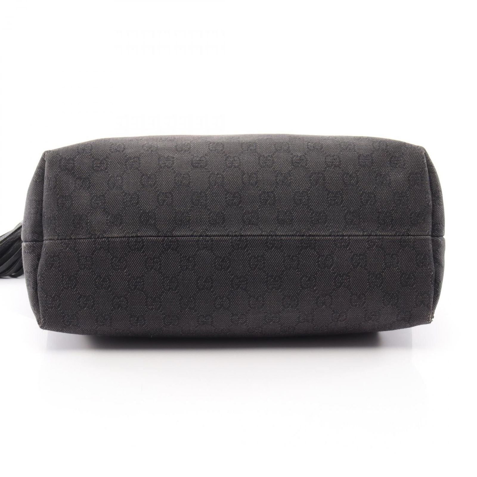 Gucci Tote Bag Bamboo GG Pattern Black Denim Leather Tassel — view 5