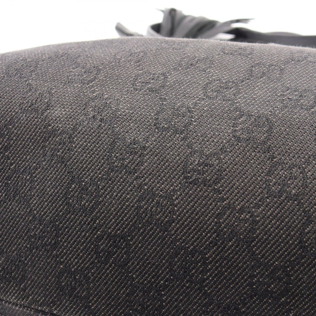 Gucci Tote Bag Bamboo GG Pattern Black Denim Leather Tassel — view 8