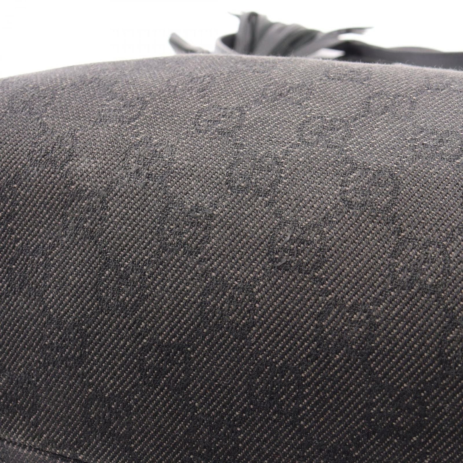 Gucci Tote Bag Bamboo GG Pattern Black Denim Leather Tassel — view 8