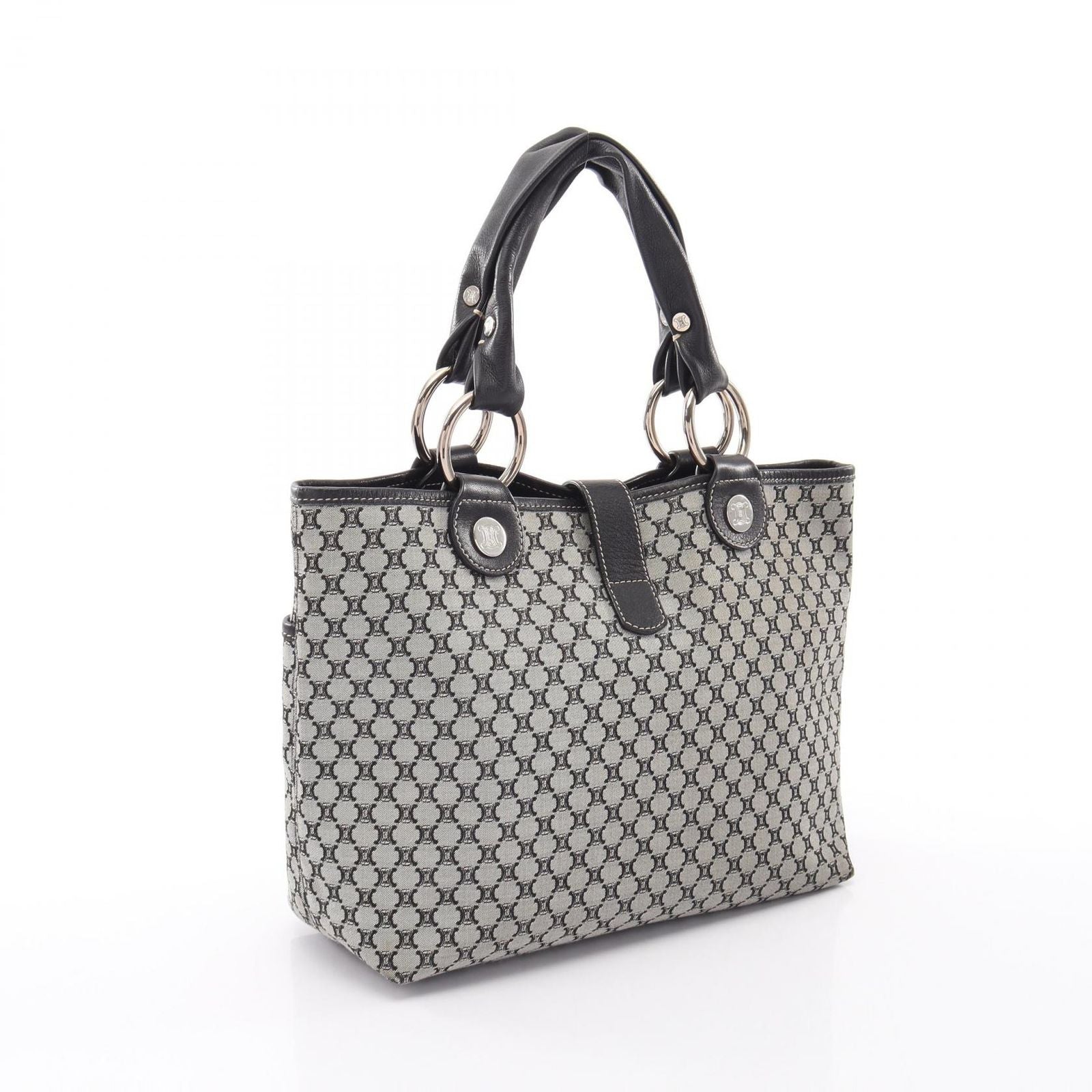 Celine Tote Bag Macadam Gray Black Canvas Leather Paris — view 2