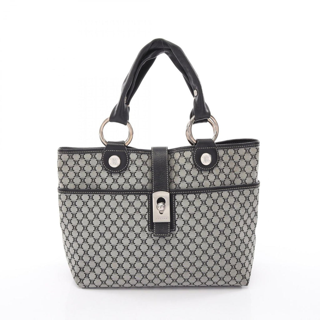 Celine Tote Bag Macadam Gray Black Canvas Leather Paris