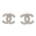 Chanel CC Logo Earrings Metal Crystal Silver Both Ears