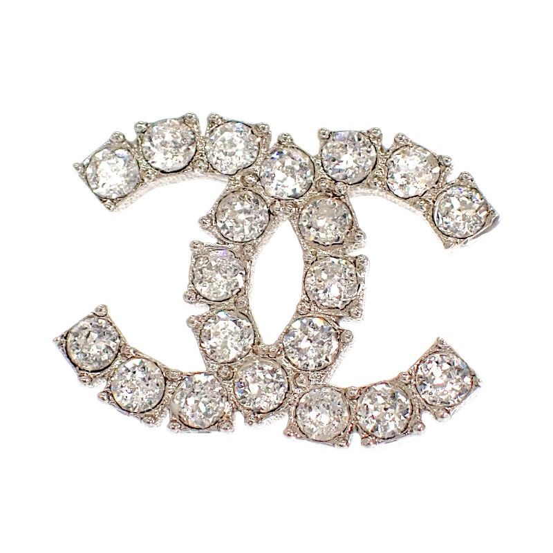 Chanel CC Logo Earrings Metal Crystal Silver Both Ears — view 4