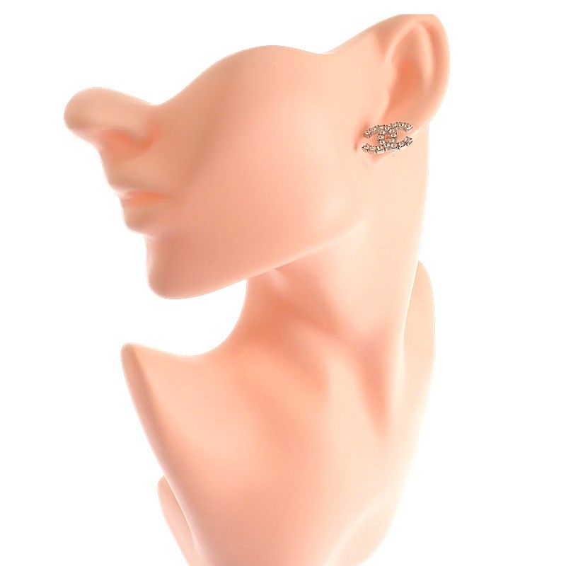 Chanel CC Logo Earrings Metal Crystal Silver Both Ears — view 8