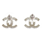 Chanel CC Logo Earrings Metal Crystal Silver Both Ears — view 5