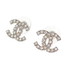 Chanel CC Logo Earrings Metal Crystal Silver Both Ears — view 2